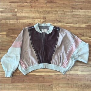 We The Free Women’s Cropped Colorblock Bomber Jacket - Pink, Mauve & Brown